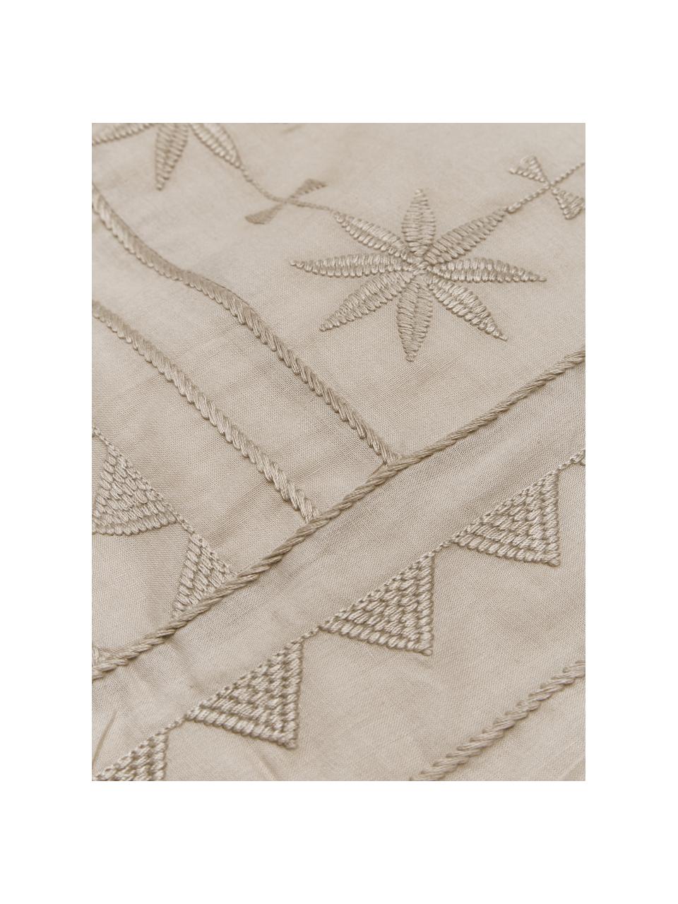 Pościel z bawełny z haftem Elaine, Taupe, we wzór, 135 x 200 cm + 1 poduszka 80 x 80 cm