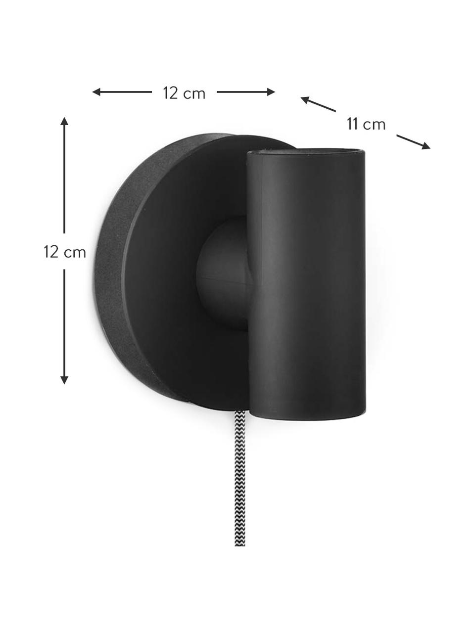 Kleine wandlamp Wally in zwart, met stekker, Fitting: kunststof, Zwart, zwart-wit, B 12 x H 12 cm