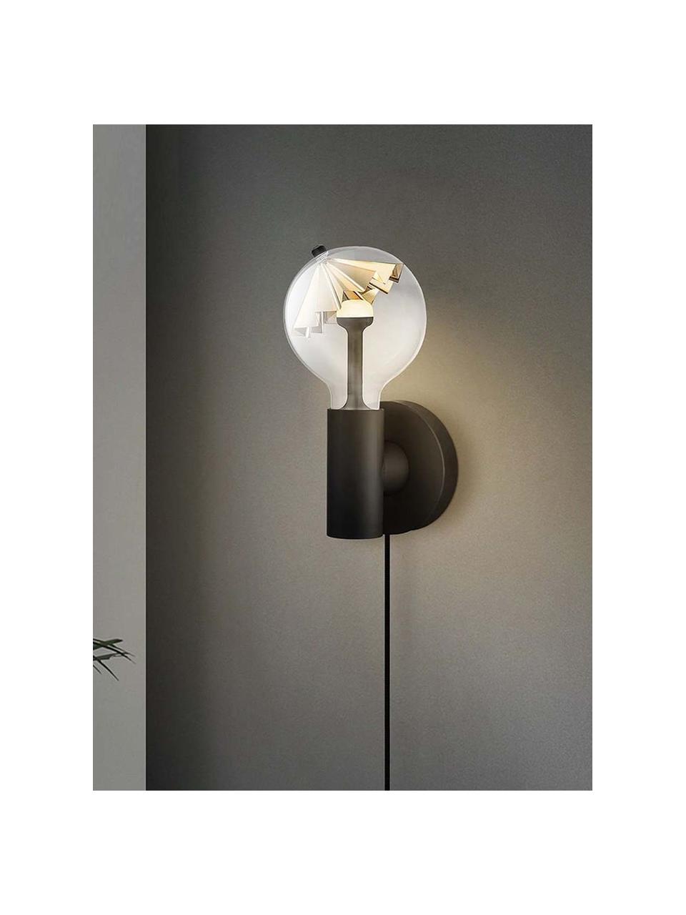 Petite applique ampoule nue avec prise secteur Wally, Noir, noir-blanc, larg. 12 x haut. 12 cm