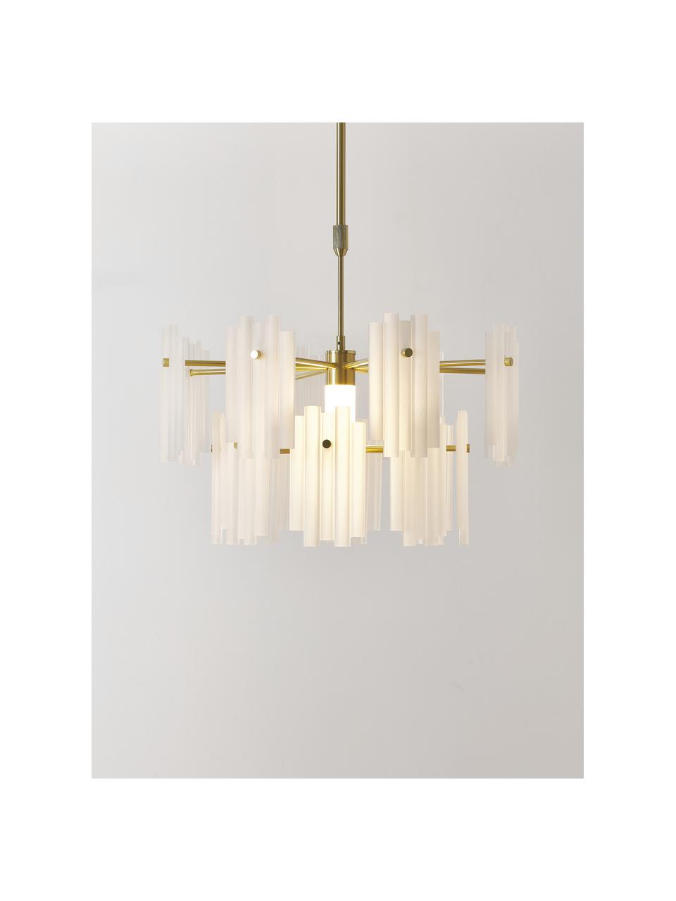Grote LED hanglamp Alenia in messingkleur, Lampenkap: acrylglas, Baldakijn: vermessingd metaal, Wit, messingkleurig, Ø 61 x H 98 cm