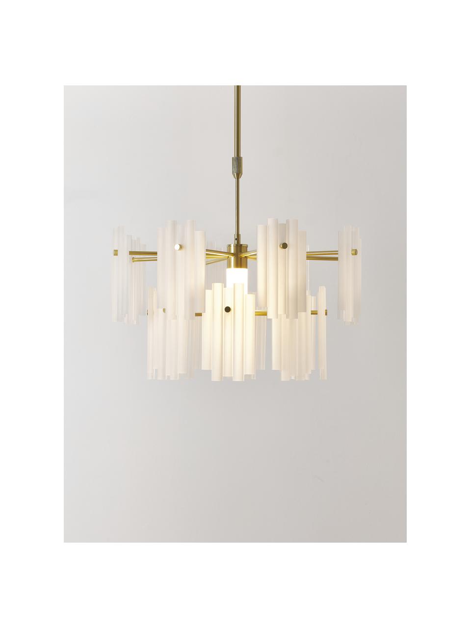 Lampada a sospensione grande a LED Alenia, Paralume: vetro acrilico, Baldacchino: metallo, ottonato, Bianco, ottonato, Ø 61 x Alt. 98 cm