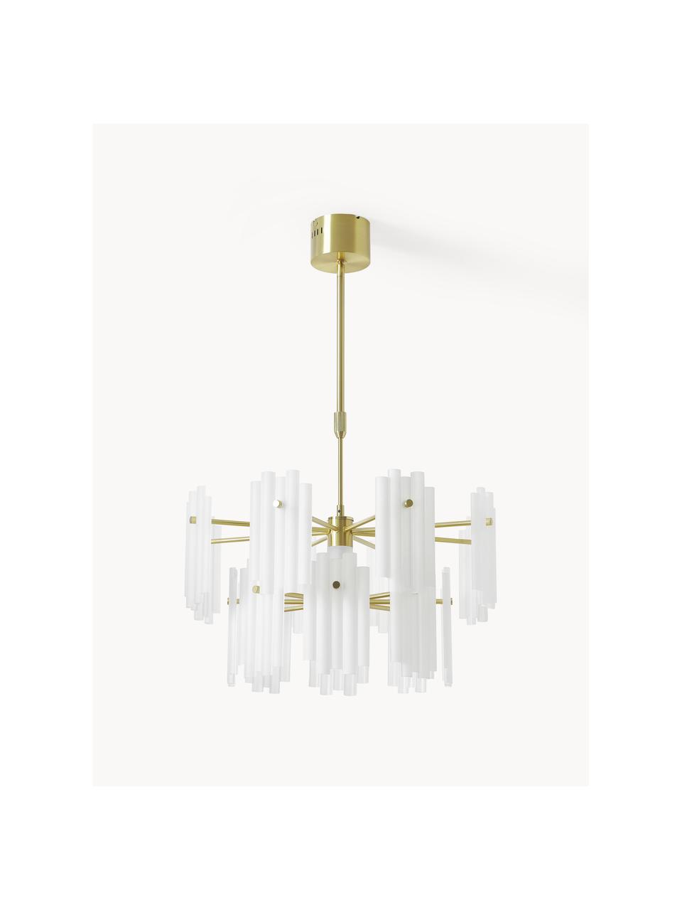 Große LED-Pendelleuchte Alenia, Lampenschirm: Acrylglas, Weiß, Goldfarben, Ø 61 x H 98 cm