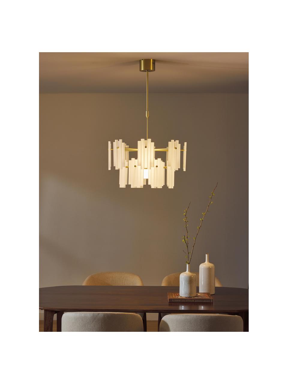 Grote LED hanglamp Alenia, Lampenkap: acrylglas, Wit, goudkleurig, Ø 61 x H 98 cm