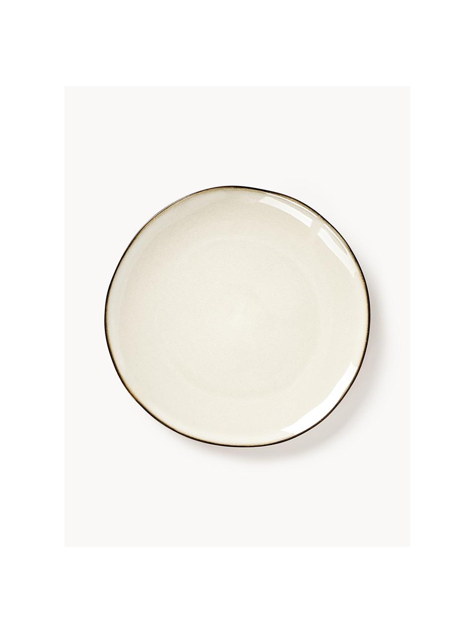 Handgemachte Frühstücksteller Thalia, 2 Stück, Steingut, Off-White mit dunklem Rand, Ø 23 x H 3 cm