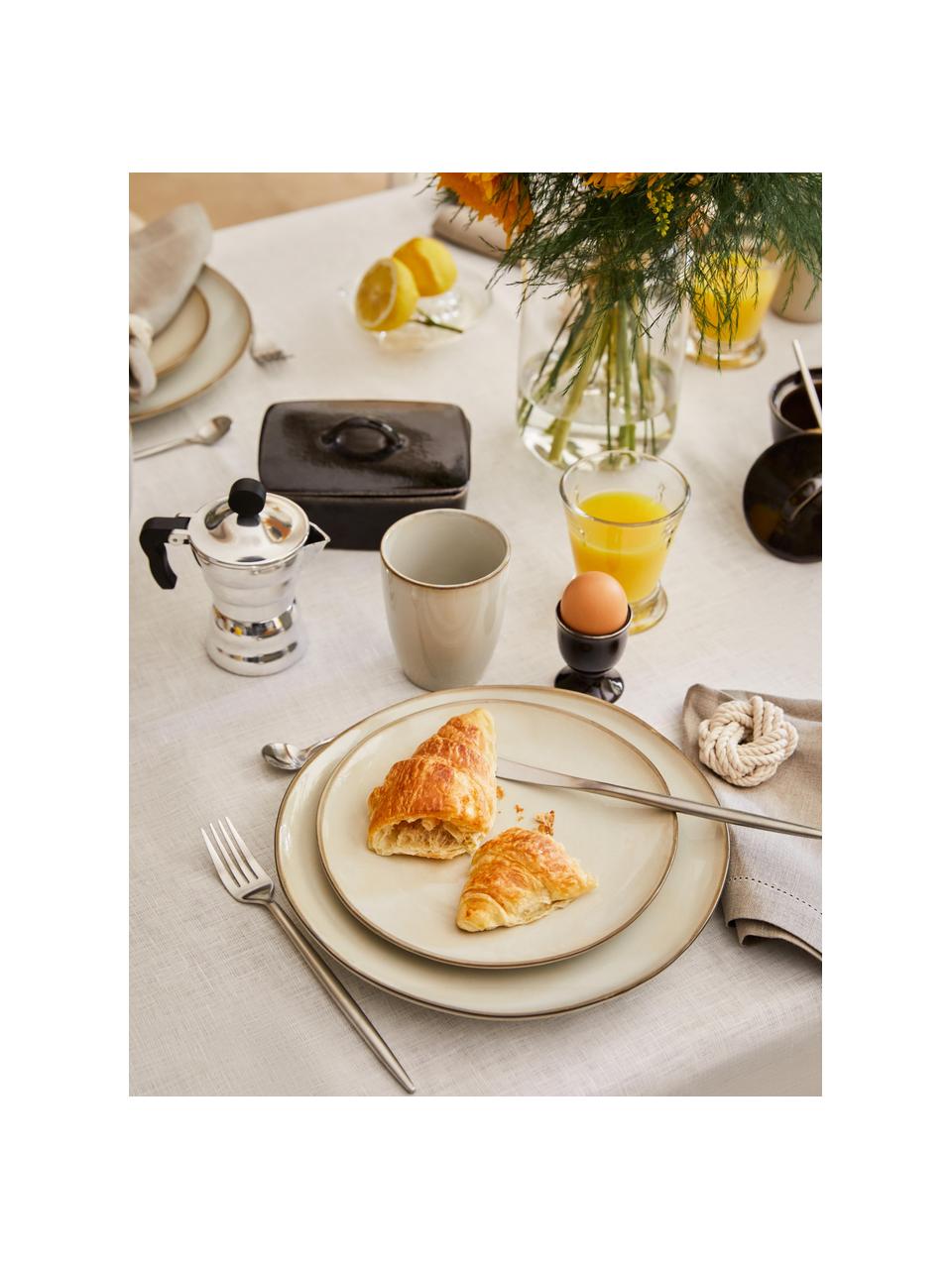 Handgemachte Frühstücksteller Thalia, 2 Stück, Steinzeug, Off-White mit dunklem Rand, Ø 23 x H 3 cm