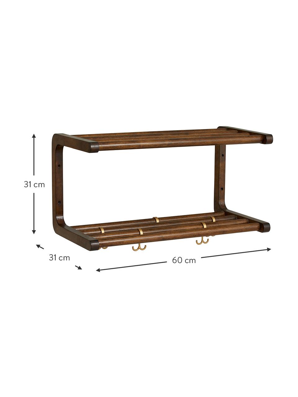 Appendiabiti da parete in legno di quercia con 5 ganci Mau, Marrone, Larg. 60 x Alt. 30.5 cm