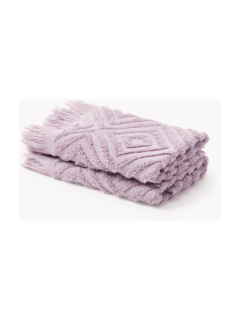 Handdoek Jacqui met hoog-laag patroon, in verschillende formaten, Lavendel, Handdoek, B 50 x L 100 cm, 2 stuks