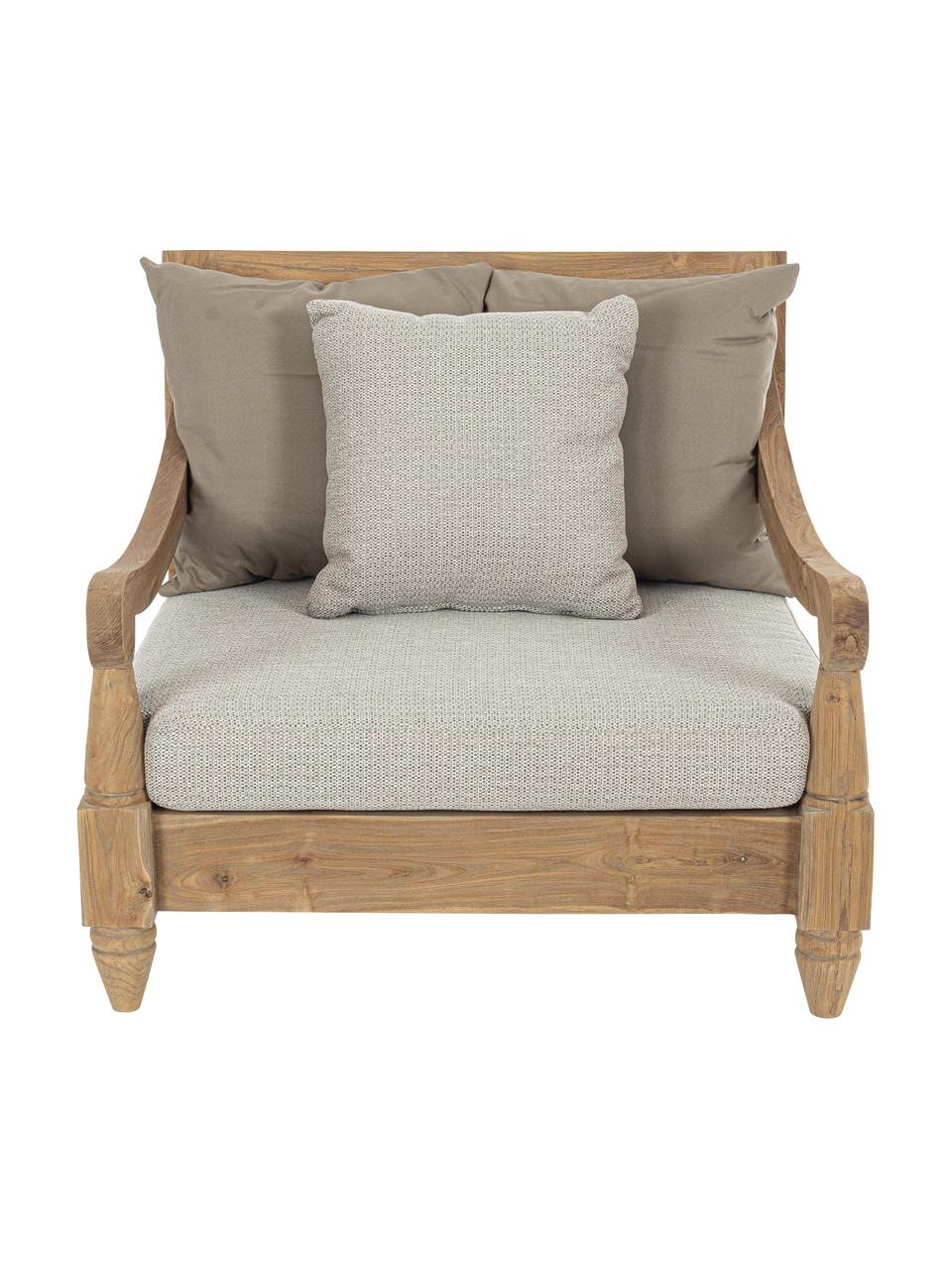 Poltrona da giardino in legno di teak Bali, Cornice: legno di teak, possiede l, Legno di teak, beige, Larg. 90 x Prof. 90 cm