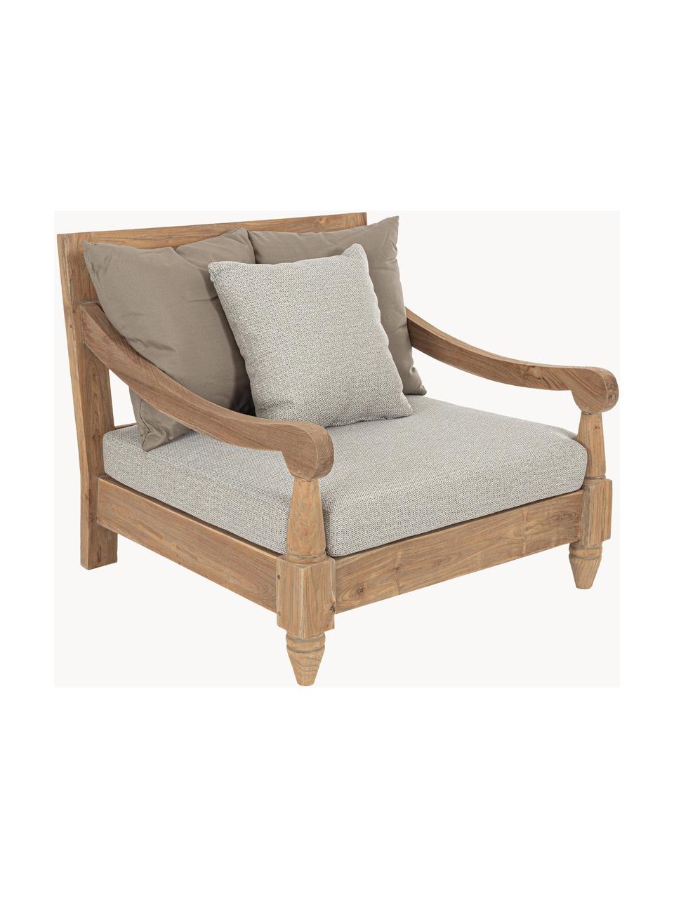 Garten-Loungesessel Bali aus Teakholz, Gestell: Teakholz, Webstoff Greige, Teakholz, B 90 x T 90 cm