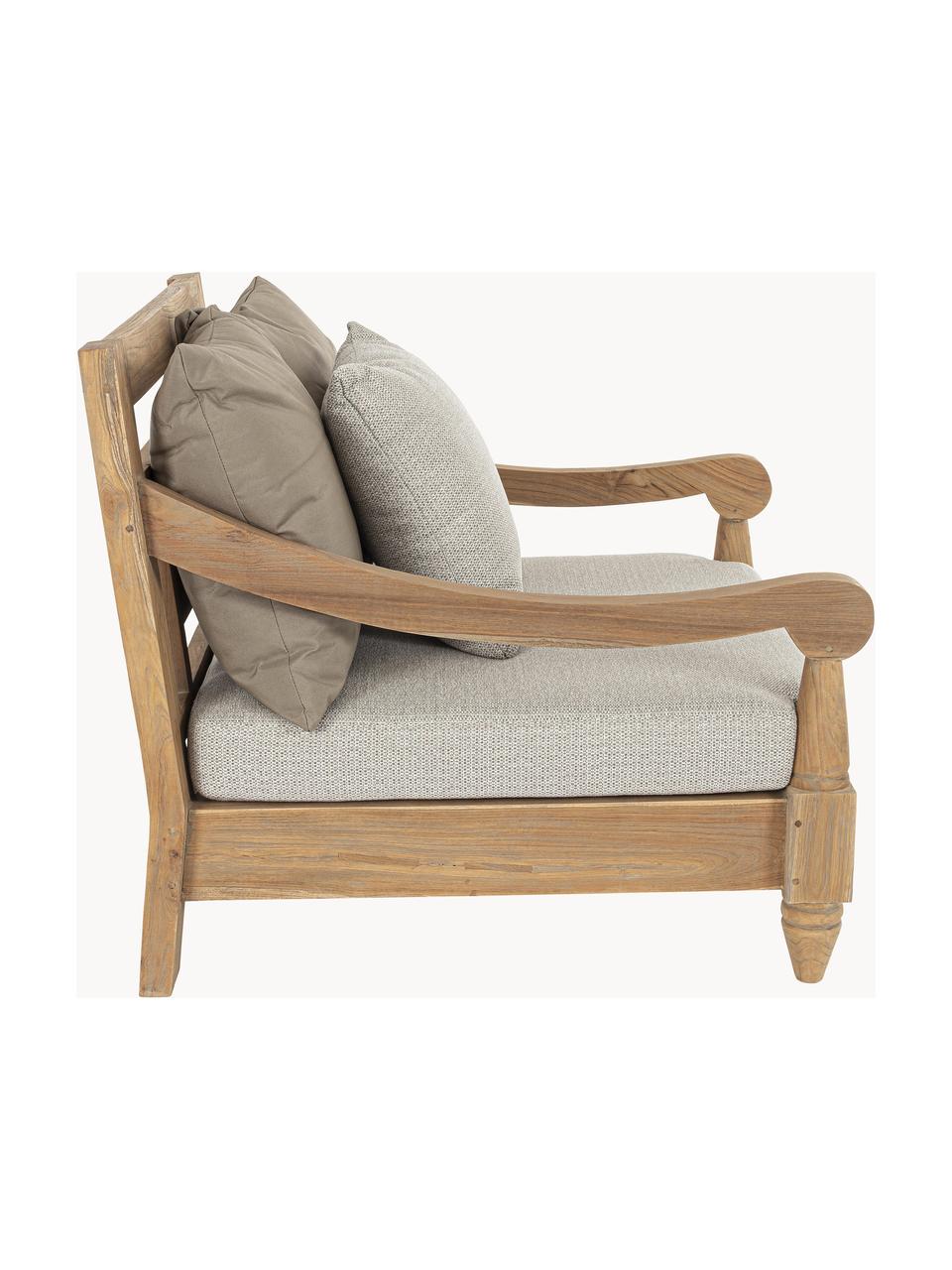 Fauteuil lounge de jardin en teck Bali, Tissu grège, bois de teck, larg. 90 x prof. 90 cm