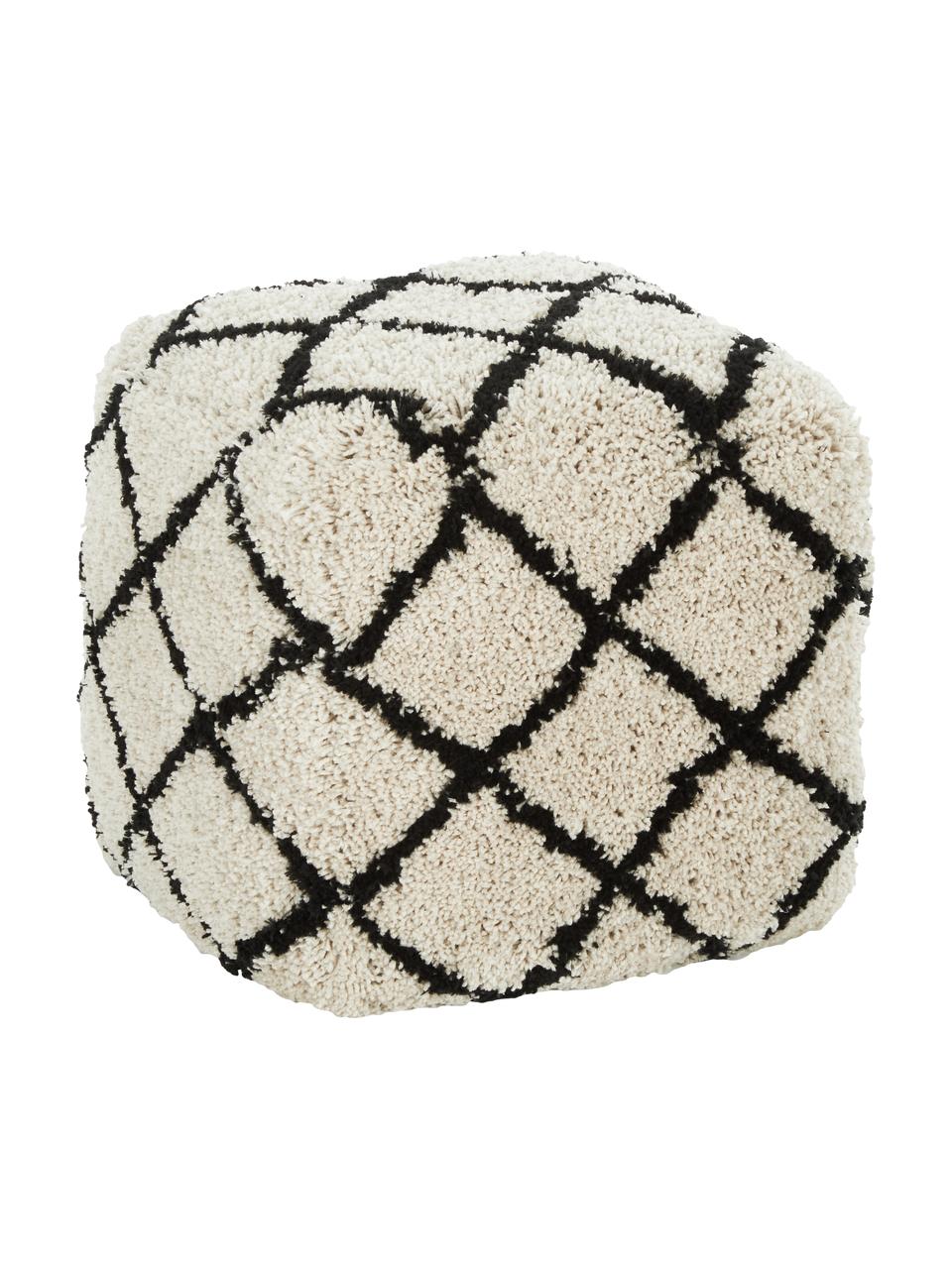 Pouf soffice fatto a mano Naima, Rivestimento: poliestere, Beige, nero, Larg. 50 x Alt. 50 cm