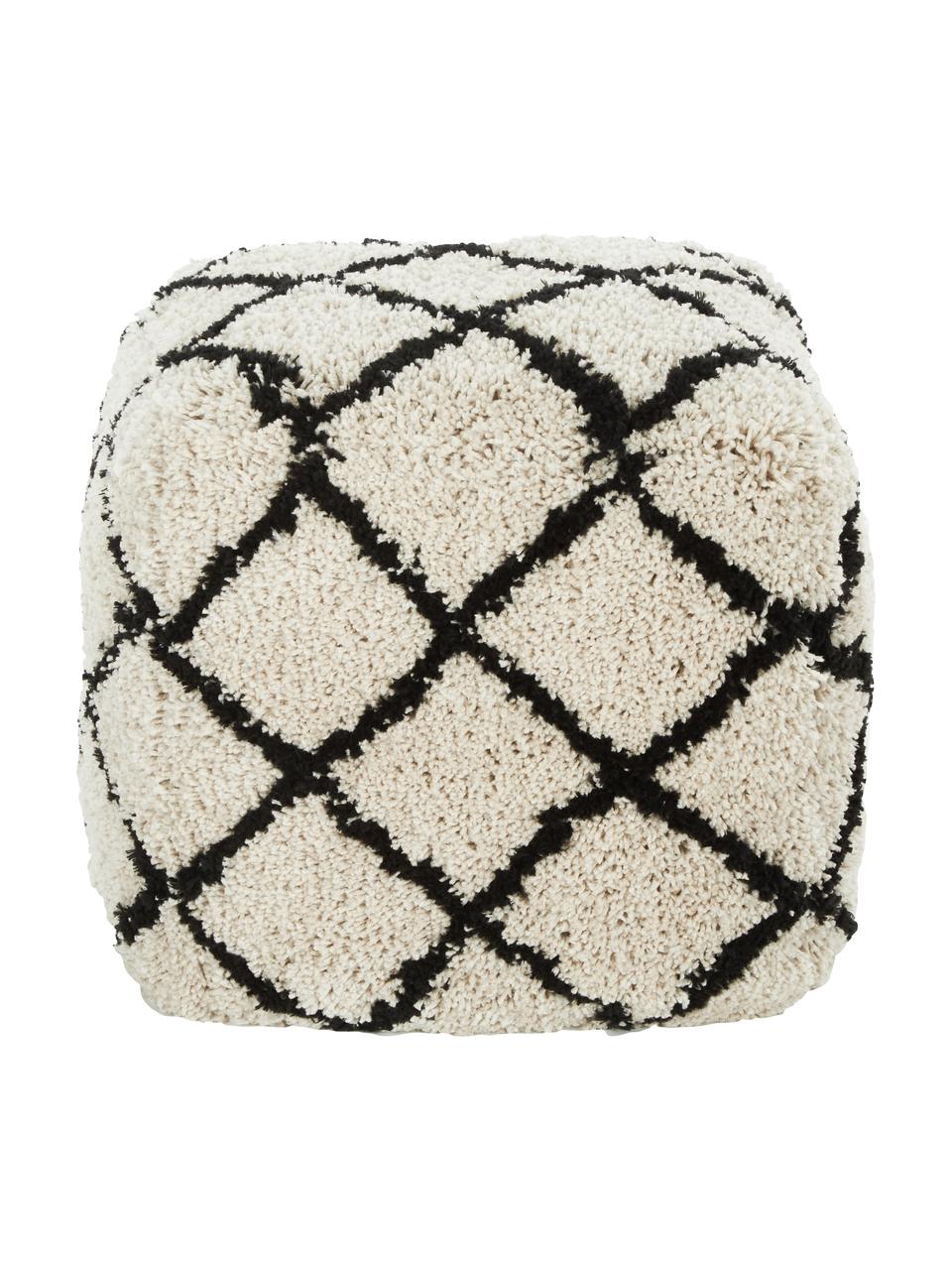 Flauschiger Pouf Naima, handgetuftet, Bezug: Polyester, Beige, Schwarz, B 50 x H 50 cm