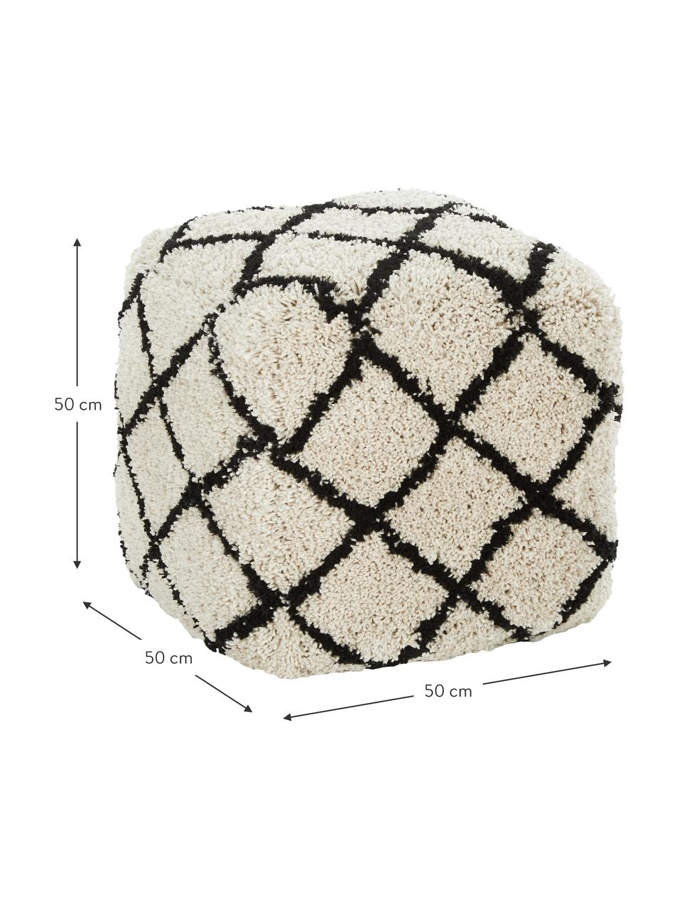 Fluffy poef Naima, handgetuft, Bekleding: polyester, Beige, zwart, B 50 cm x H 50 cm