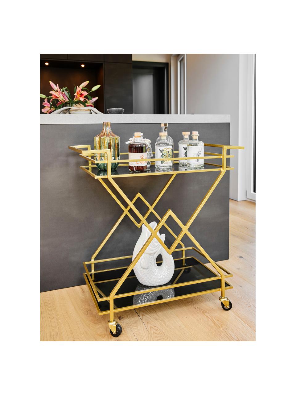 Wózek barowy z antycznym wykończeniem  Ben, Stelaż: metal lakierowany, Odcienie złotego, S 76 x W 80 cm
