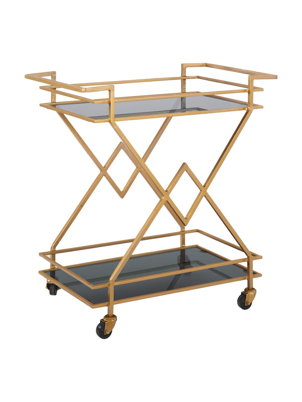 Wózek barowy z antycznym wykończeniem  Ben, Stelaż: metal lakierowany, Odcienie złotego, S 76 x W 80 cm