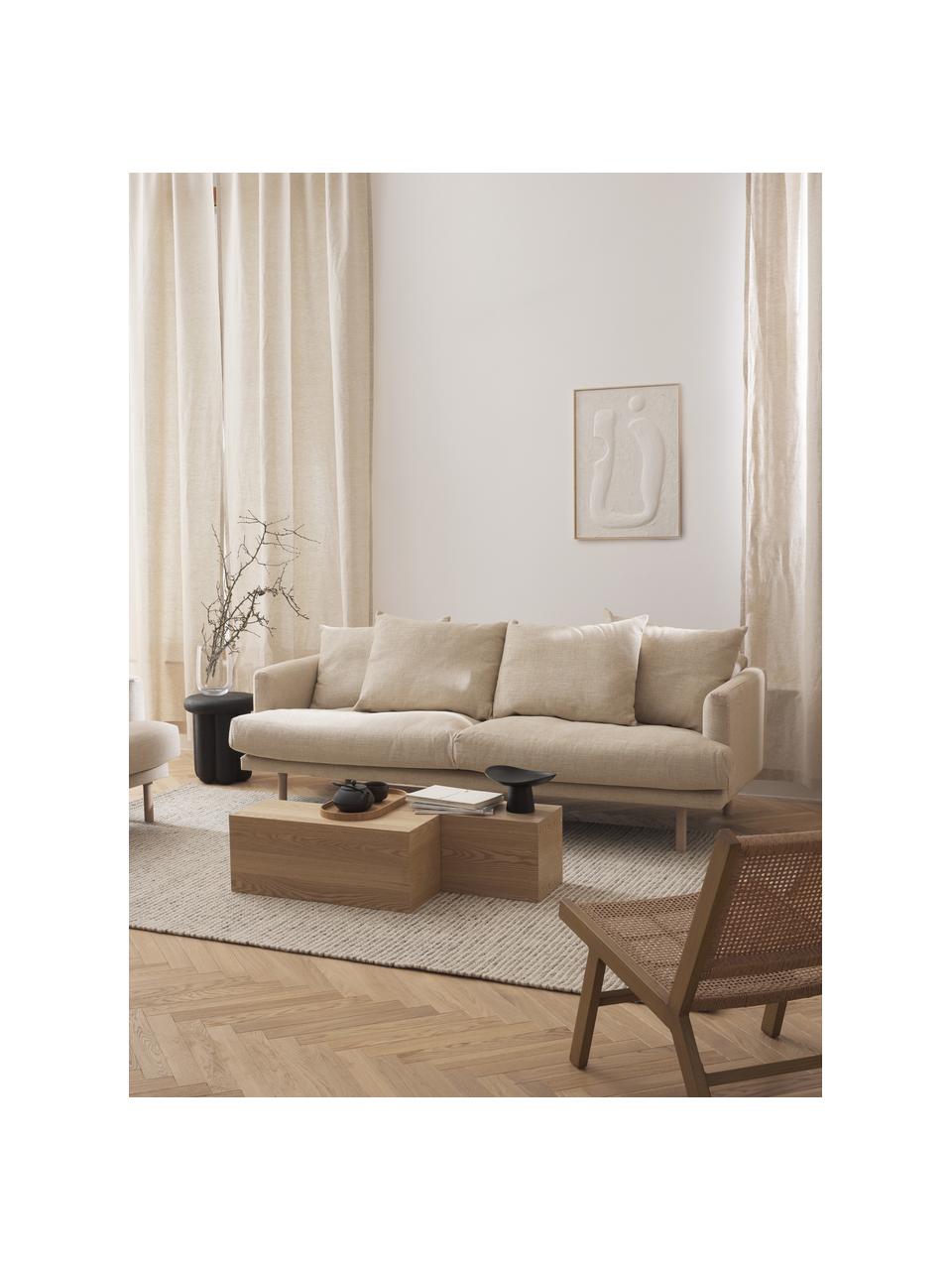 Sofá Adrian (3 plazas), Tapizado: 47% viscosa, 23% algodón,, Estructura: madera contrachapada, Patas: madera de roble barnizada, Tejido beige, An 214 x F 95 cm