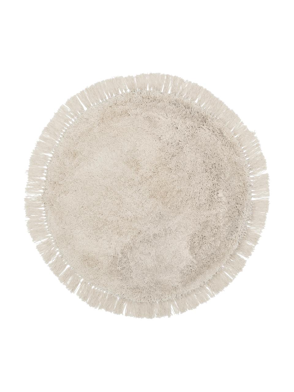 Okrągły puszysty dywan z długim włosiem z frędzlami Dreamy, Beżowy, Ø 120 cm (Rozmiar S)