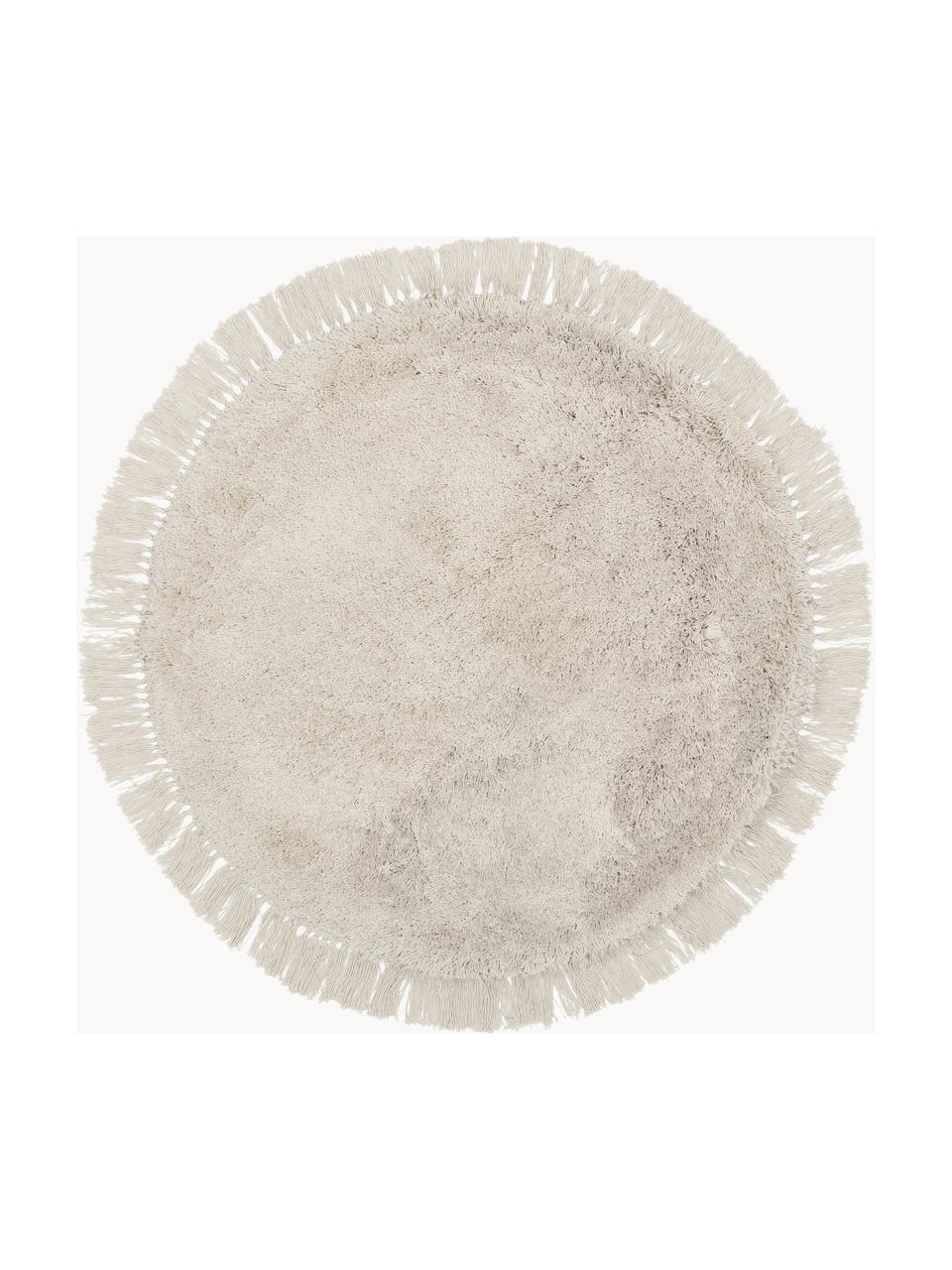 Flauschiger runder Hochflor-Teppich Dreamy mit Fransen, Flor: 100 % Polyester, GRS zert, Beige, Ø 150 cm (Größe M)