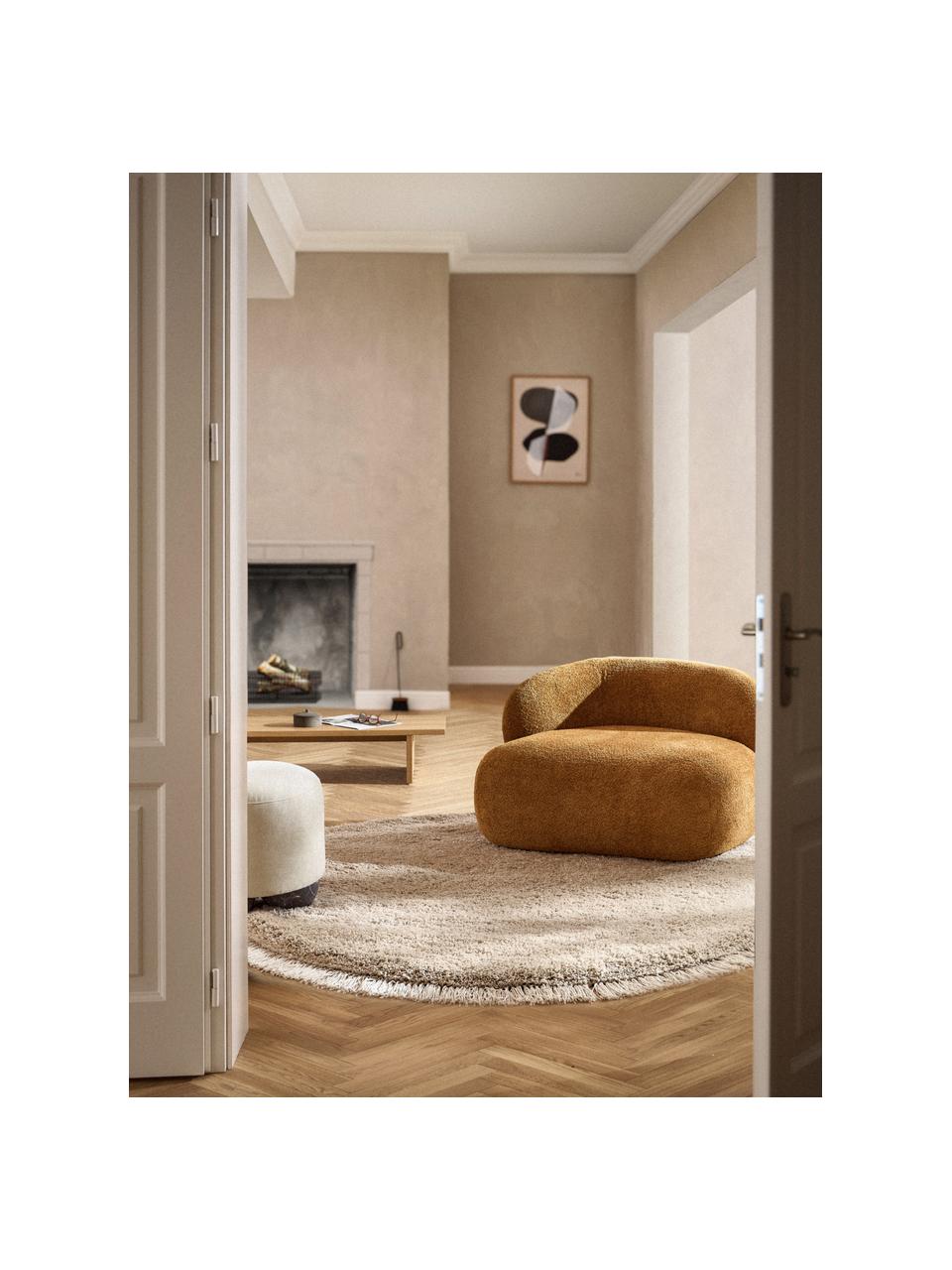 Flauschiger runder Hochflor-Teppich Dreamy mit Fransen, Flor: 100 % Polyester, GRS zert, Beige, Ø 150 cm (Größe M)