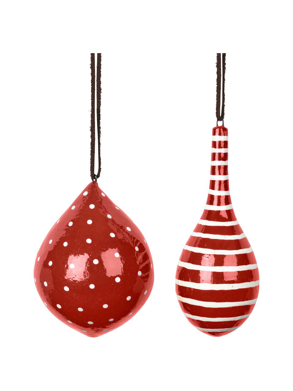 Weihnachtskugel-Set Dyo, 2-tlg., Pappe, laminiert, Rot, Weiß, Ø 10 cm
