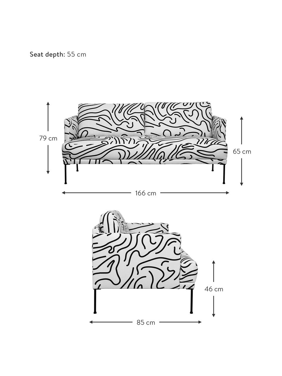 Bank met patroon Fluente (2-zits), Bekleding: 100% polyester, Frame: massief grenenhout, Poten: gepoedercoat metaal, Geweven stof wit, B 166 x D 85 cm