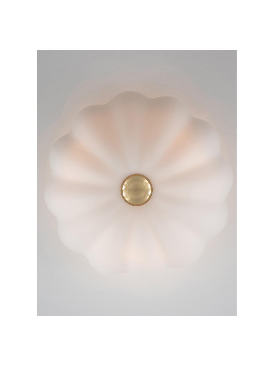 Plafón regulable Flower, Pantalla: vidrio, Adornos: metal recubierto, Blanco Off White, Ø 40 x Al 22 cm