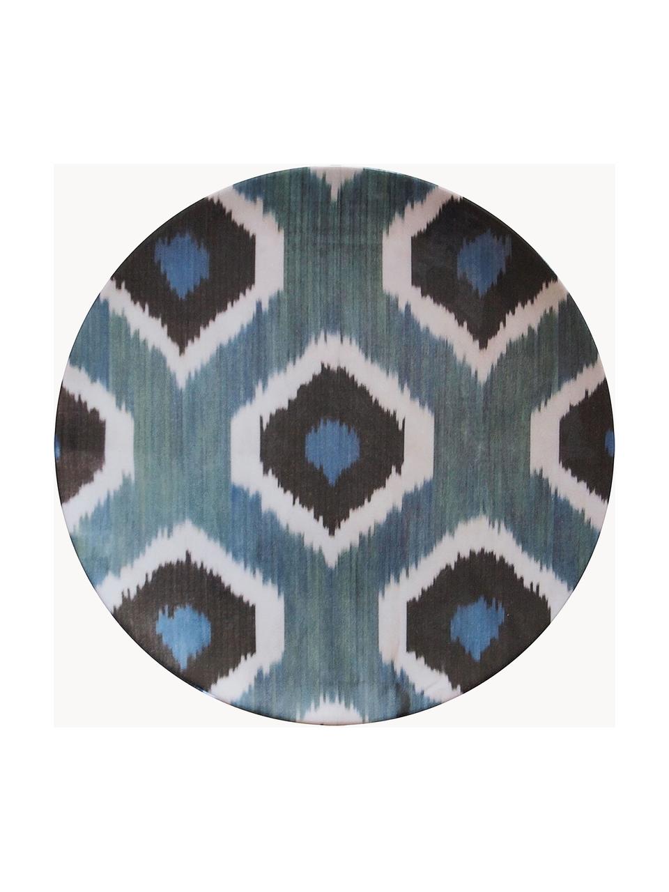 Plato postre artesanal de porcelana Ikat, Porcelana, Azul petróleo, negro, blanco, Ø 21 cm