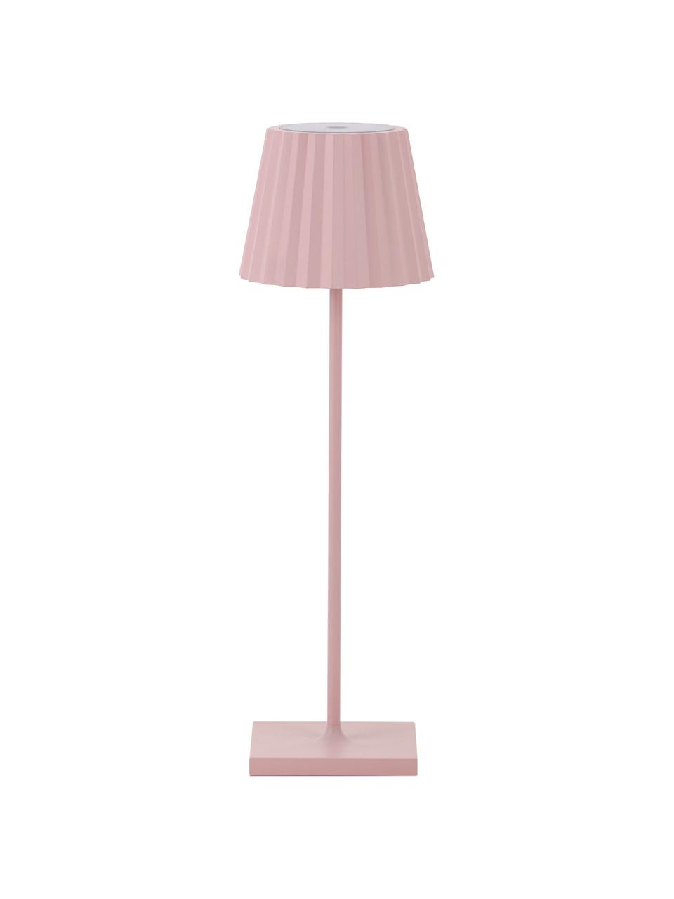 Mobiele outdoor LED-tafellamp Trellia, Gelakt aluminium, Roze, Ø 15 x H 38 cm