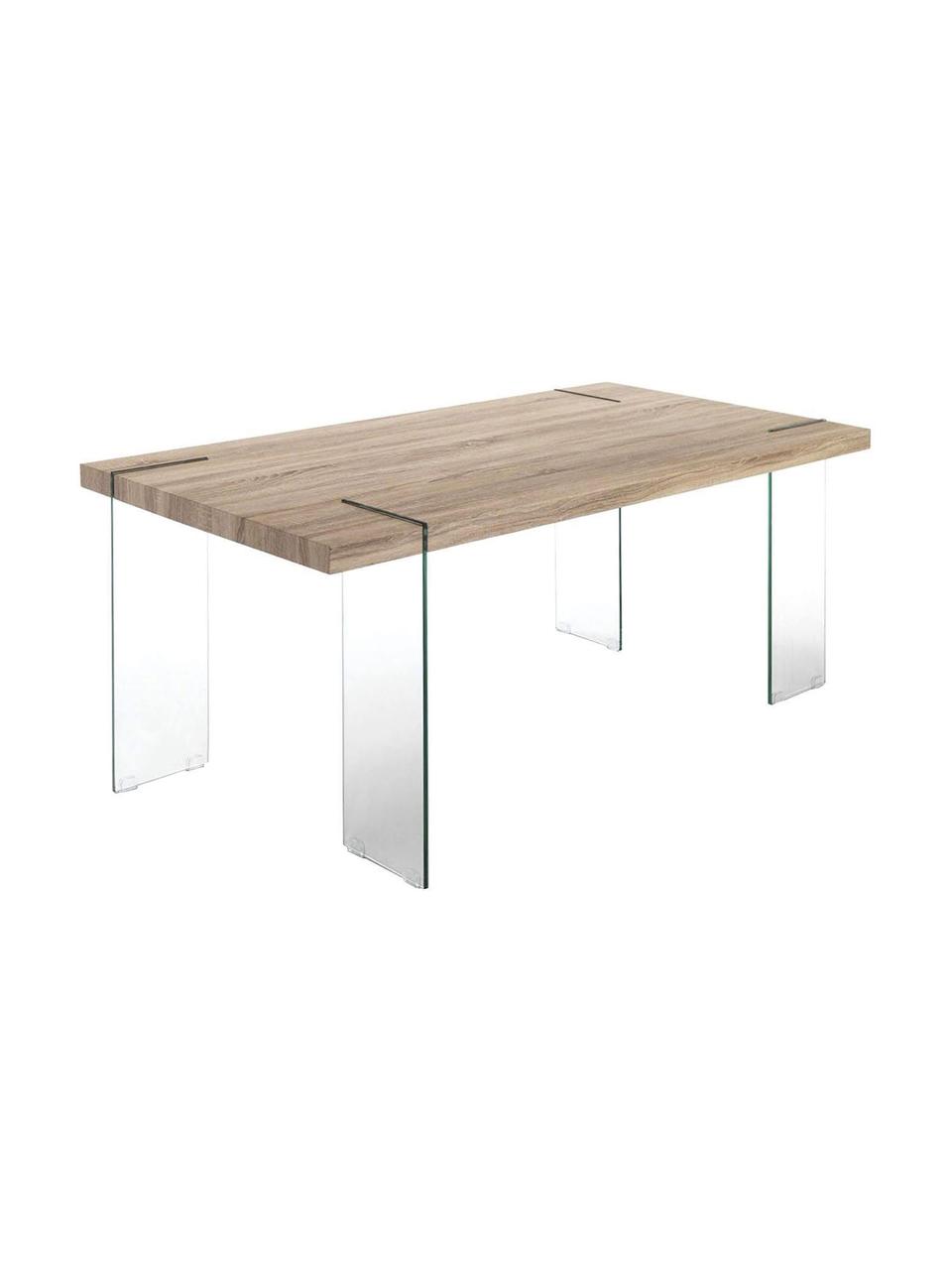 Mesa de comedor Waver, Vidrio templado
Tablero de fibras de densidad media (MDF) chapado en madera de roble, Transparente, beige, An 180 x Al 75 cm