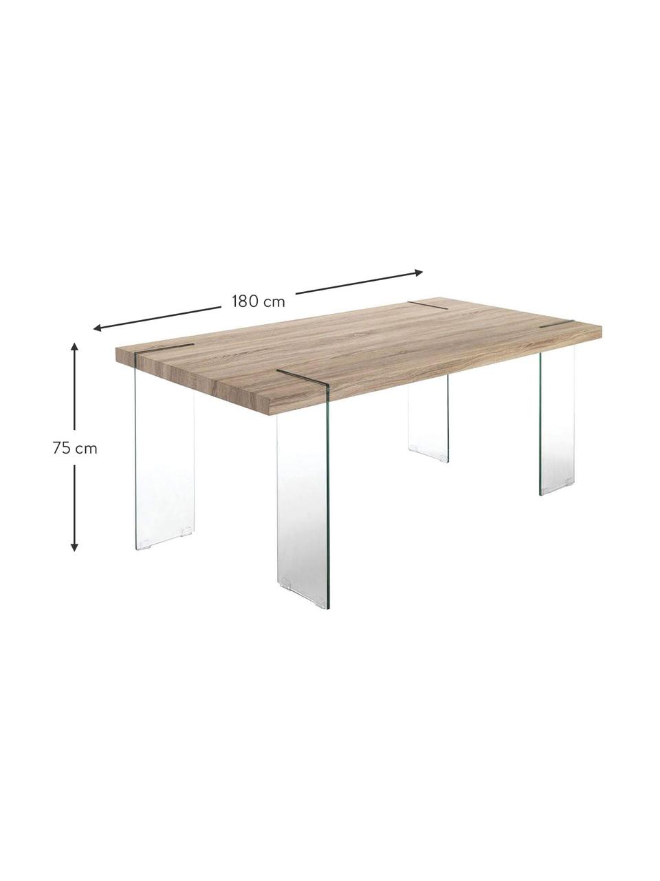 Mesa de comedor Waver, Vidrio templado
Tablero de fibras de densidad media (MDF) chapado en madera de roble, Transparente, beige, An 180 x Al 75 cm