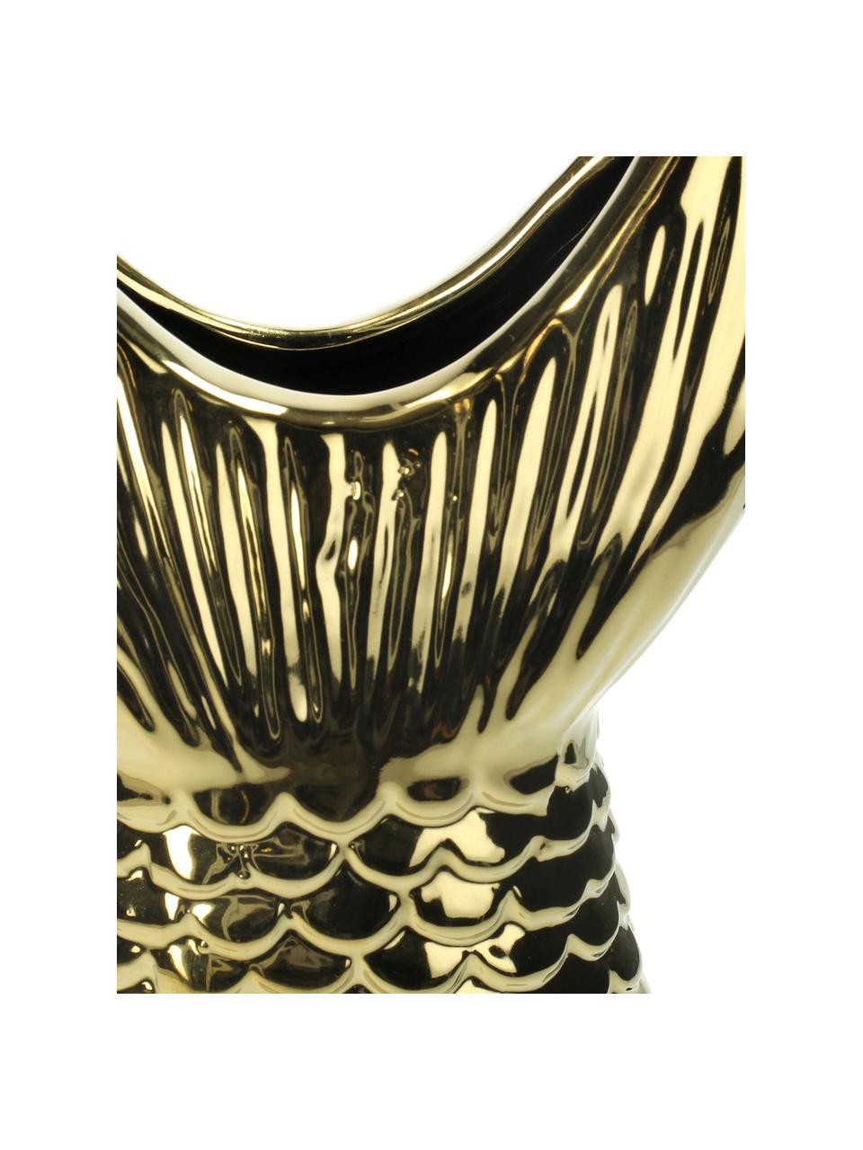 Vaso pesce di design in gres Fishtail, Gres, Dorato, Larg. 14 x Alt. 28 cm