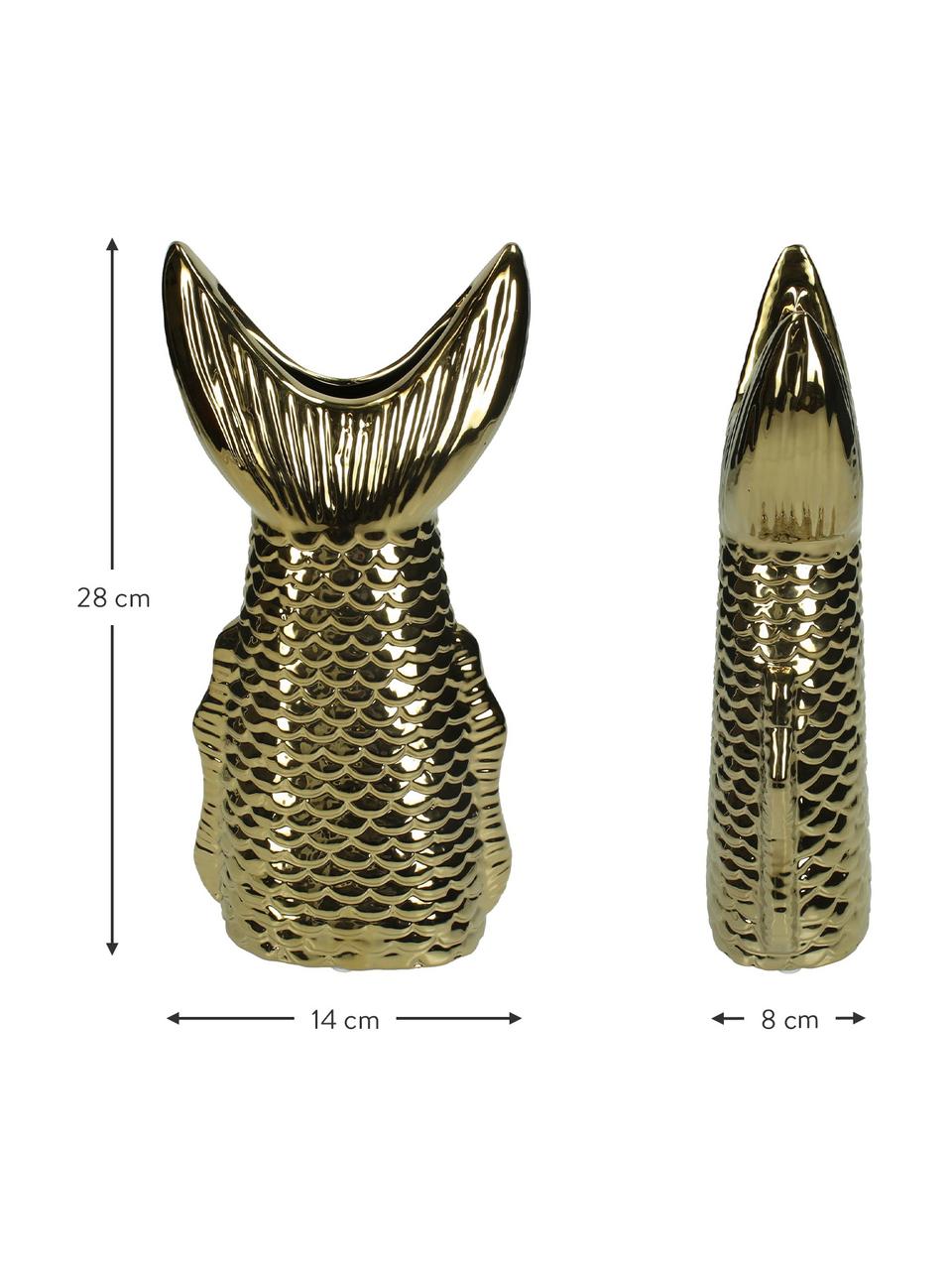 Vase Fishtail aus Steingut, Steingut, Goldfarben, 14 x 28 cm