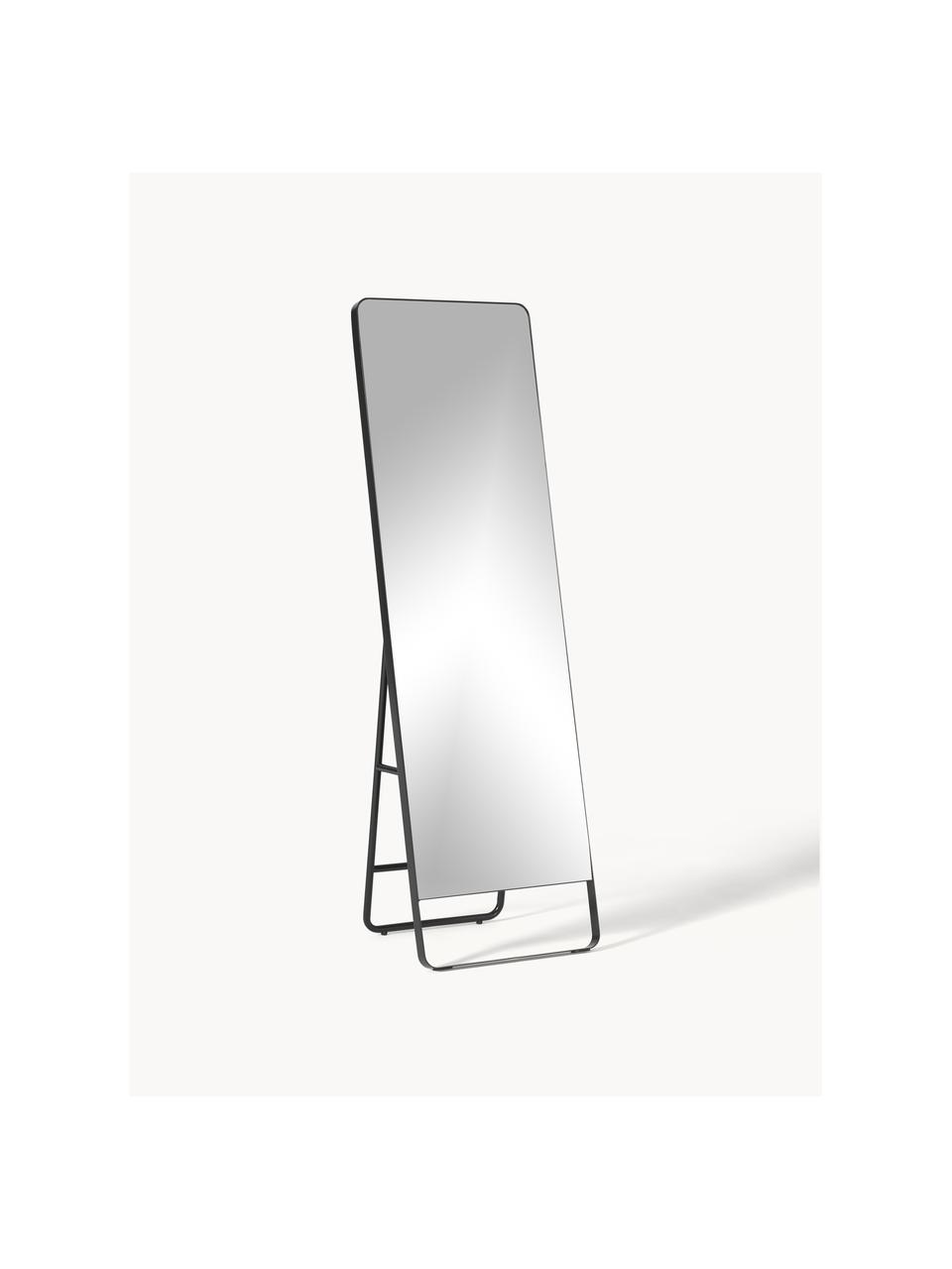 Specchio da terra rettangolare Kilian, Cornice: metallo rivestito, Retro: pannello di fibra a media, Superficie dello specchio: lastra di vetro, Nero, Larg. 48 x Alt. 160 cm