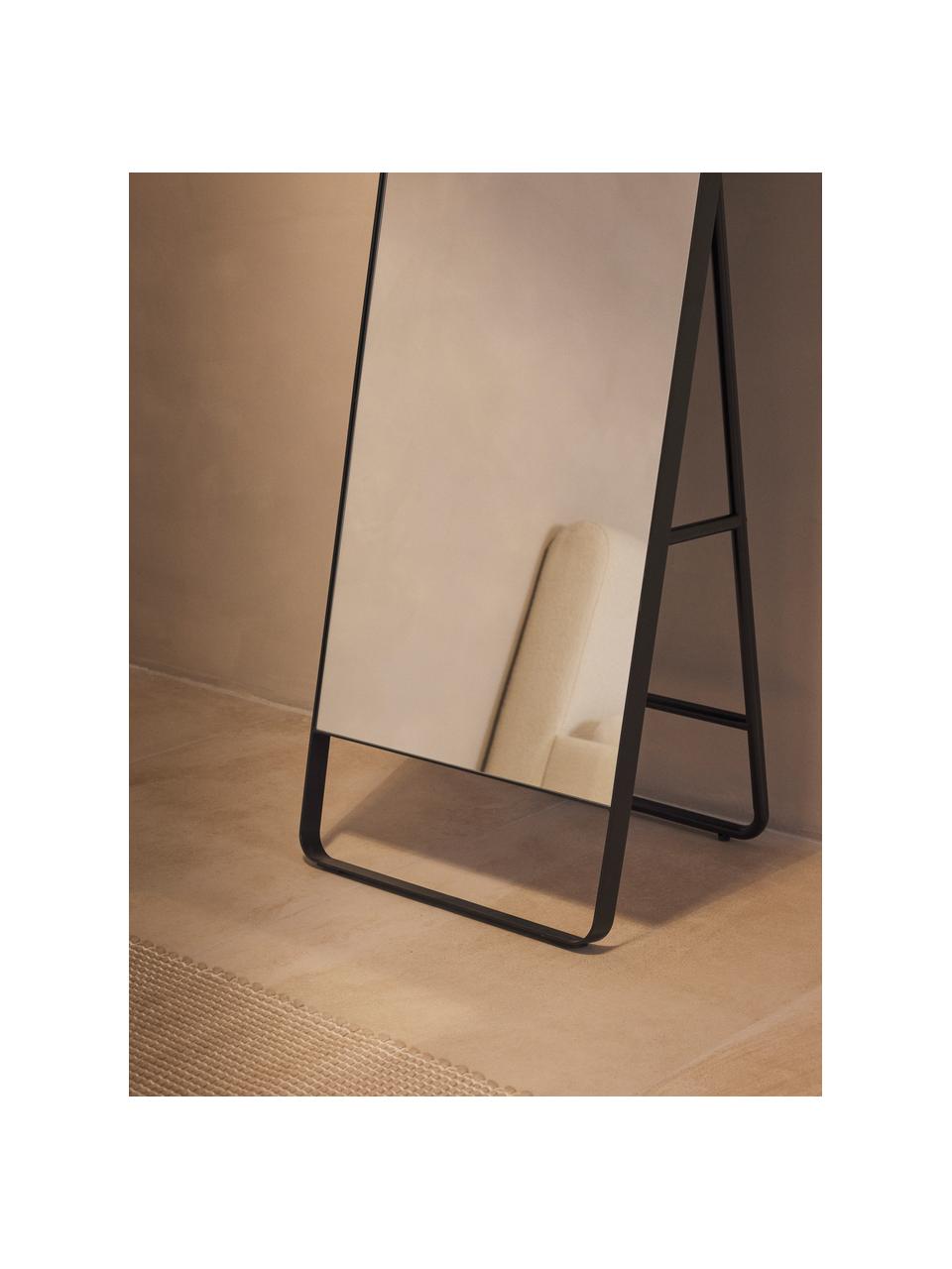 Eckiger Standspiegel Kilian, Rahmen: Metall, beschichtet, Rückseite: Mitteldichte Holzfaserpla, Spiegelfläche: Spiegelglas, Schwarz, B 48 x H 160 cm