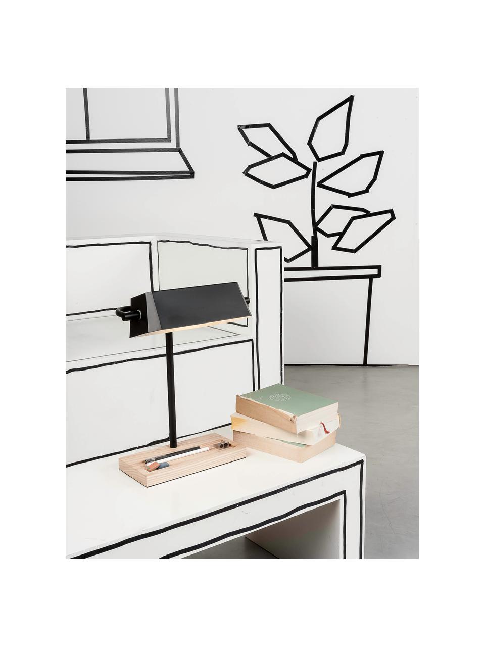 Skandi-Schreibtischlampe Cambridge mit Stiftablage, Lampenschirm: Metall, lackiert, Lampenfuß: Buchenholz, Schwarz, Hellbraun, 25 x 40 cm