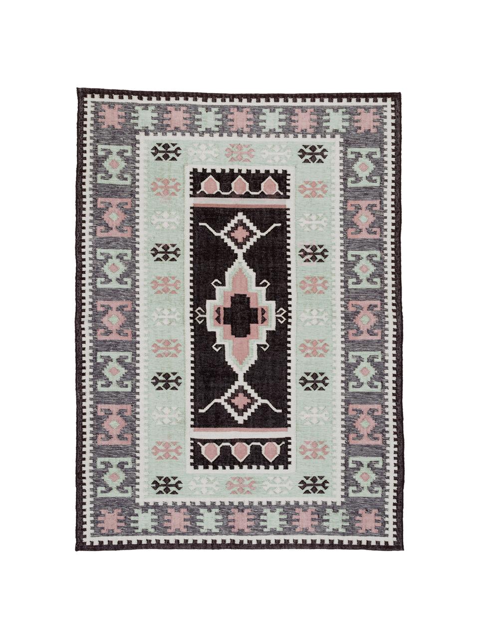 Tapis intérieur-extérieur tissé à la main Souk, Endroit et envers : mauve, écru, gris-bleu, gris-vert