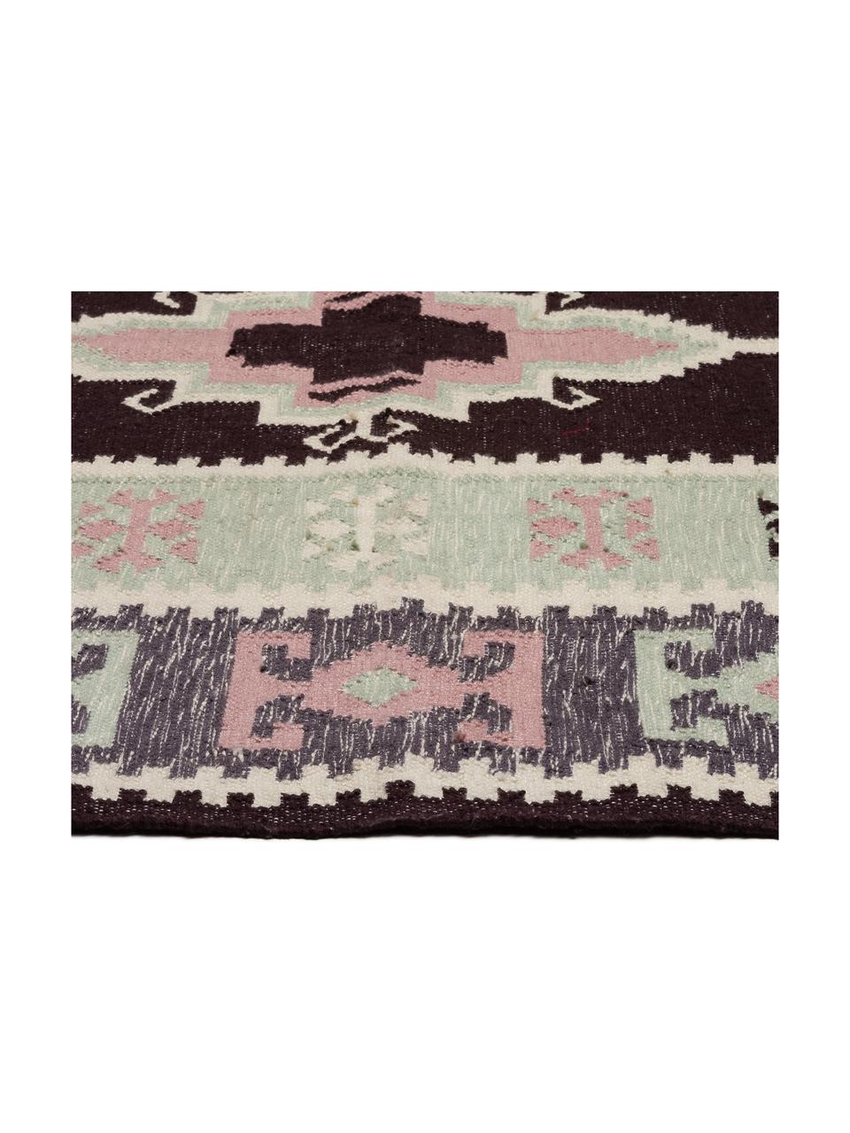 Tapis intérieur-extérieur tissé à la main Souk, Endroit et envers : mauve, écru, gris-bleu, gris-vert