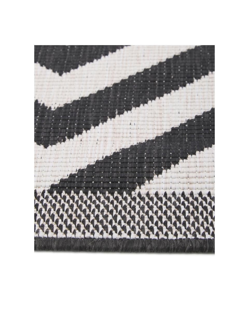 Dwustronny dywan wewnętrzny/zewnętrzny Palma, 100% polipropylen, Czarny, kremowy, S 80 x D 150 cm (Rozmiar XS)