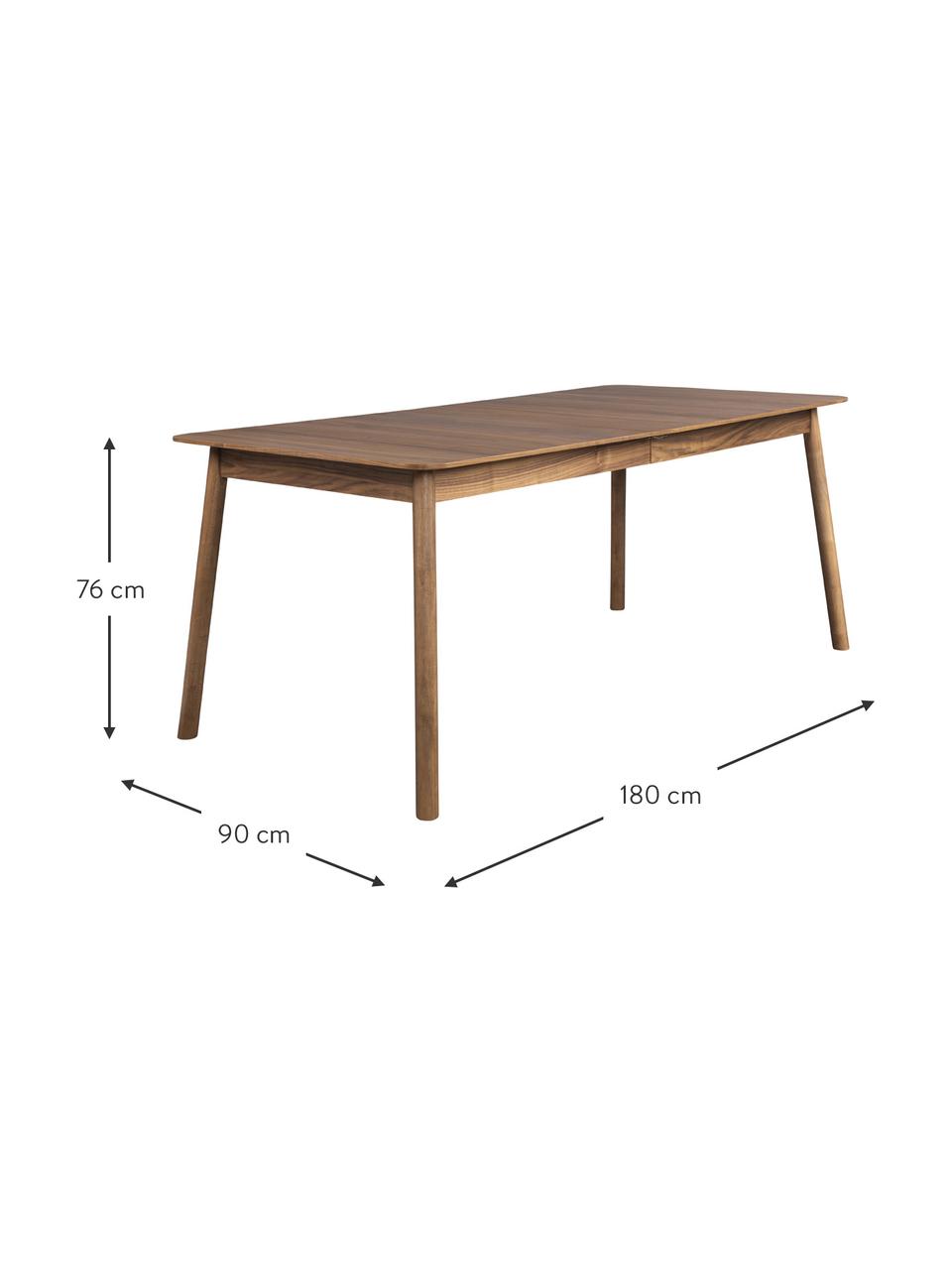 Ausziehbarer Esstisch Glimps aus Walnussholz, Beine: Massives Walnussholz, Tischplatte: Mitteldichte Holzfaserpla, Walnussholz, lackiert, B 180 bis 240 x T 90 cm