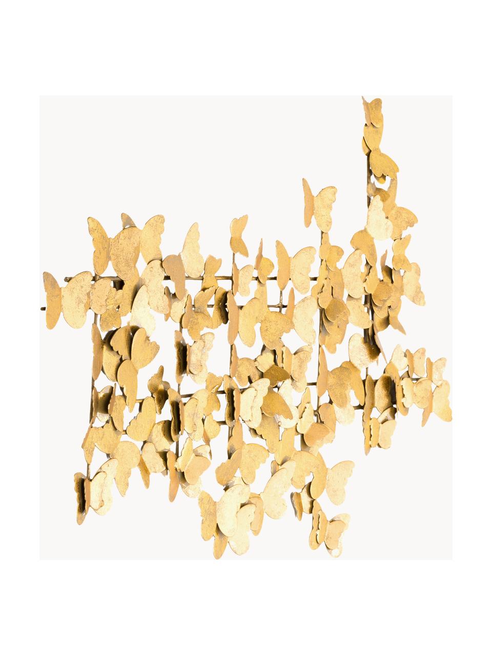 Kovová nástěnná dekorace s antickou úpravou Butterfly, Kov, Zlatá, Š 104 cm, V 62 cm