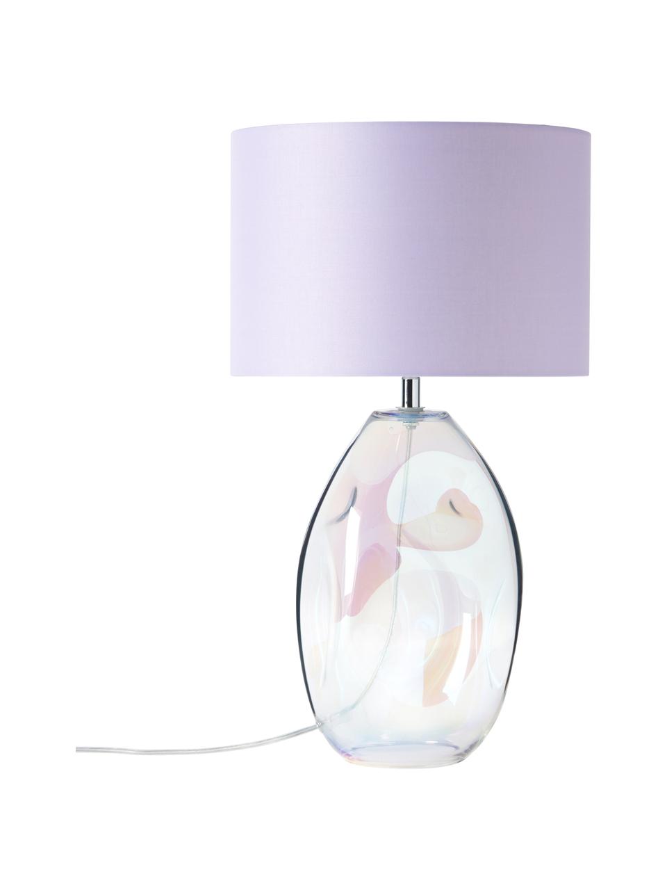 Grande lampe à poser avec pied en verre irisé Leia, Lilas, transparent, irisé, Ø 30 x haut. 53 cm