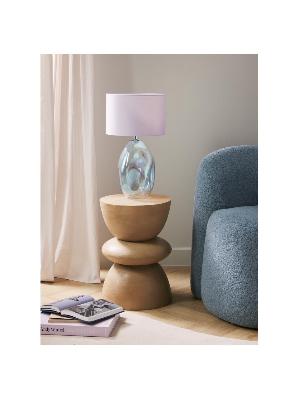 Velká stolní lampa s duhovou skleněnou podstavou Leia, Fialová, transparentní, opalizující, Ø 30 cm, V 53 cm