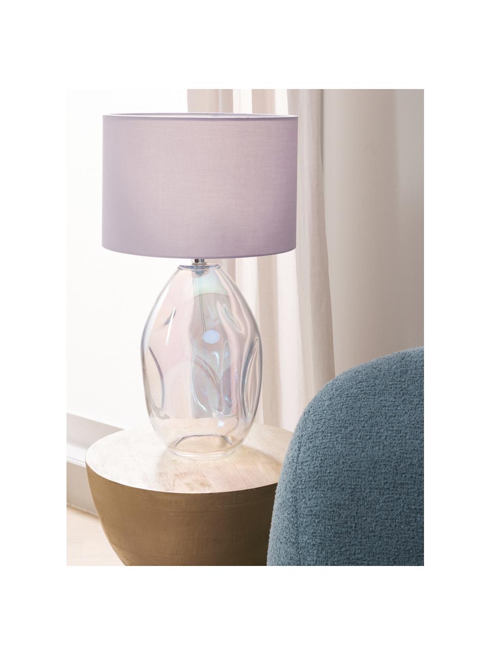 Velká stolní lampa s duhovou skleněnou podstavou Leia, Fialová, transparentní, opalizující, Ø 30 cm, V 53 cm