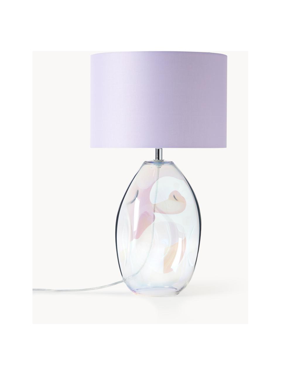Lámpara de mesa grande de vidrio iridiscente Leia, Pantalla: tela, Cable: cubierto en tela, Lila, transparente iridiscente, Ø 30 x Al 53 cm