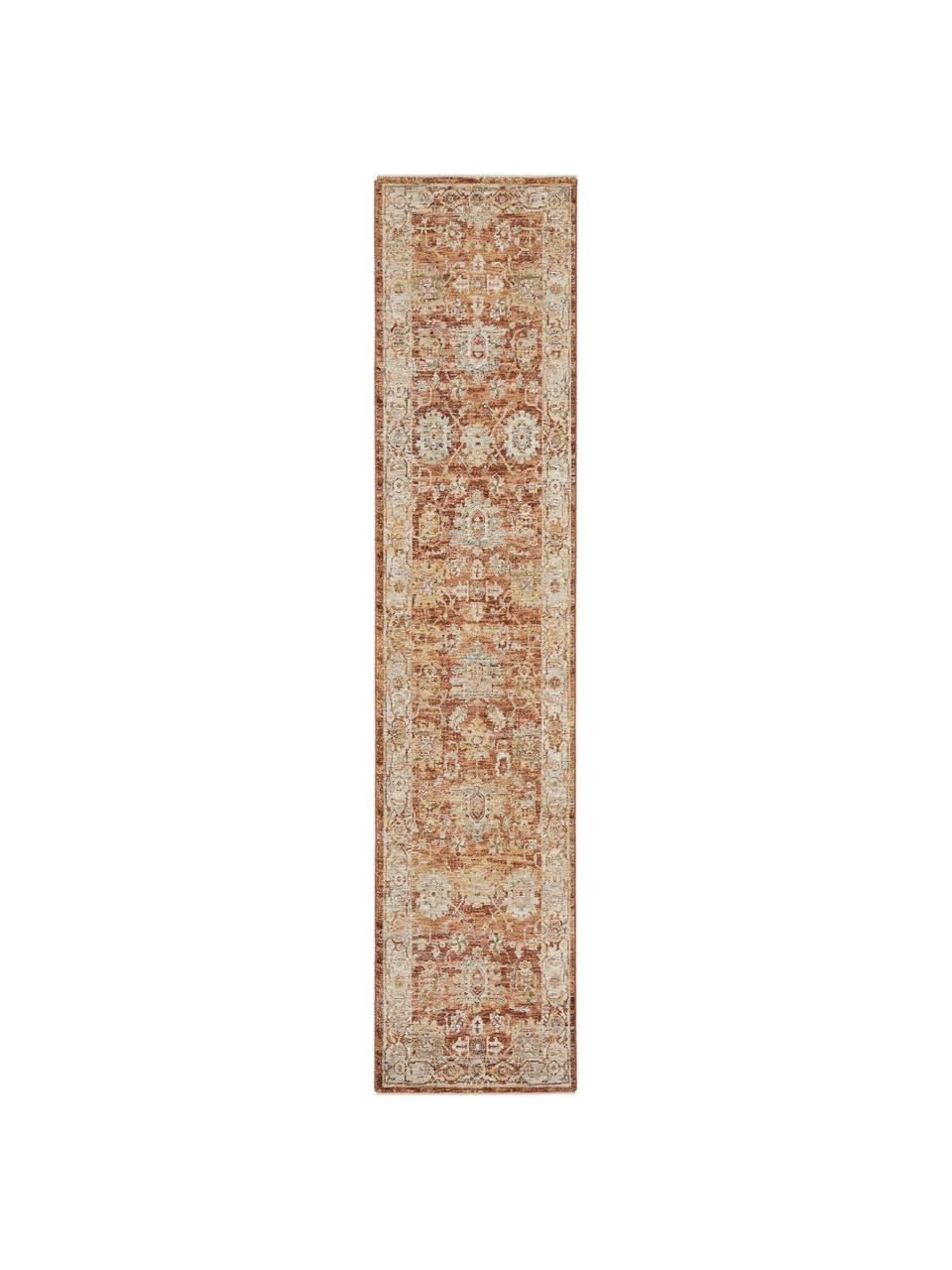 Laagpolige loper Sahar met meanderpatroon, 100% polyester, Roodtinten, geeltinten, beigetinten, B 70 x L 310 cm