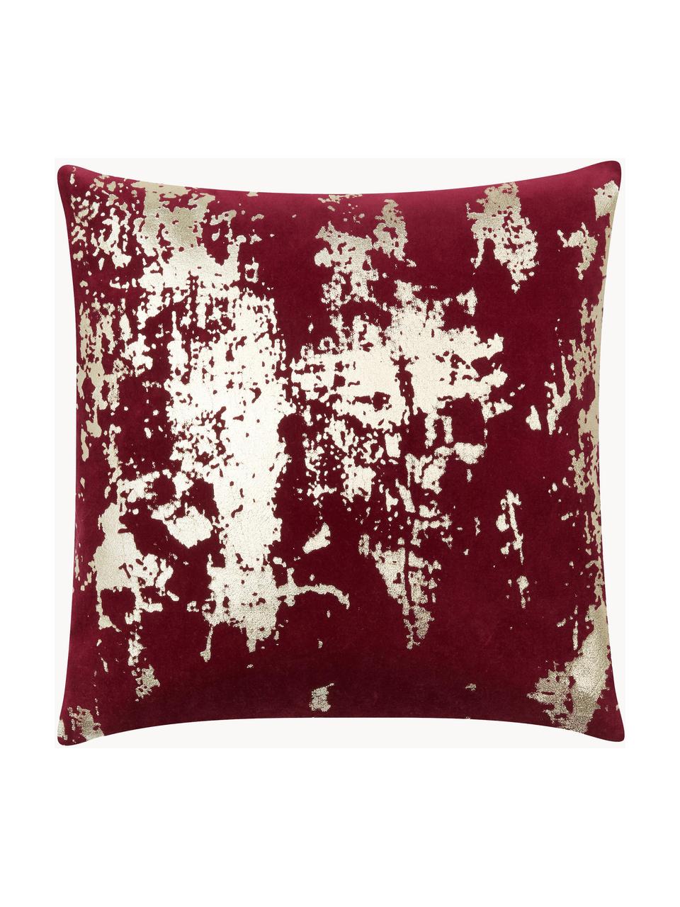 Sametový povlak na polštář s třpytivým vzorem Shiny, 100 % bavlněný samet, Vínově červená, zlatá, Š 40 cm, D 40 cm