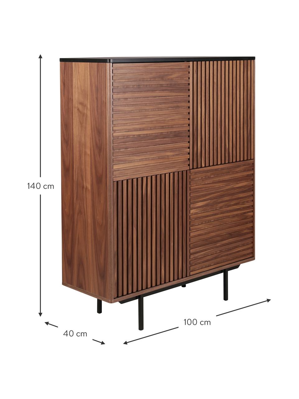 Komoda z ryflowanym dekorem Nuance, Korpus: płyta pilśniowa średniej , Nogi: metal powlekany, Ciemne drewno naturalne, S 100 x W 140 cm