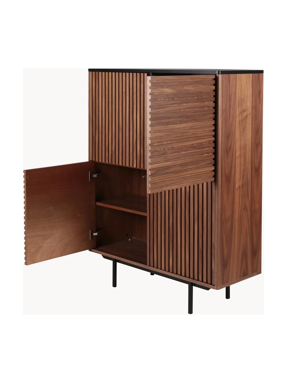 Credenza alta con decoro scanalato Nuance, Gambe: metallo rivestito, Legno, Larg. 100 x Alt. 140 cm