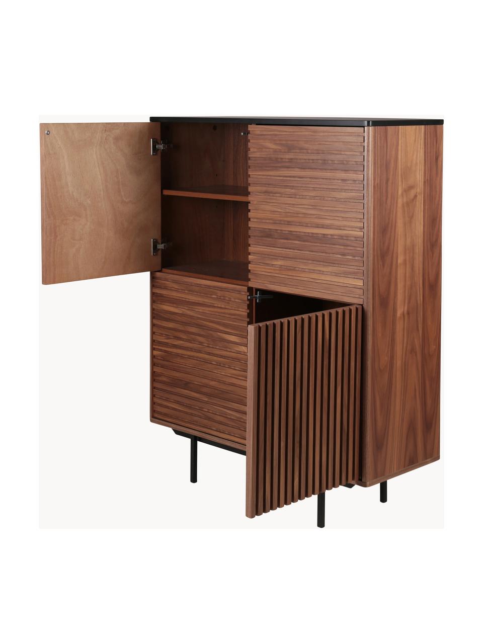 Credenza alta con decoro scanalato Nuance, Gambe: metallo rivestito, Legno, Larg. 100 x Alt. 140 cm