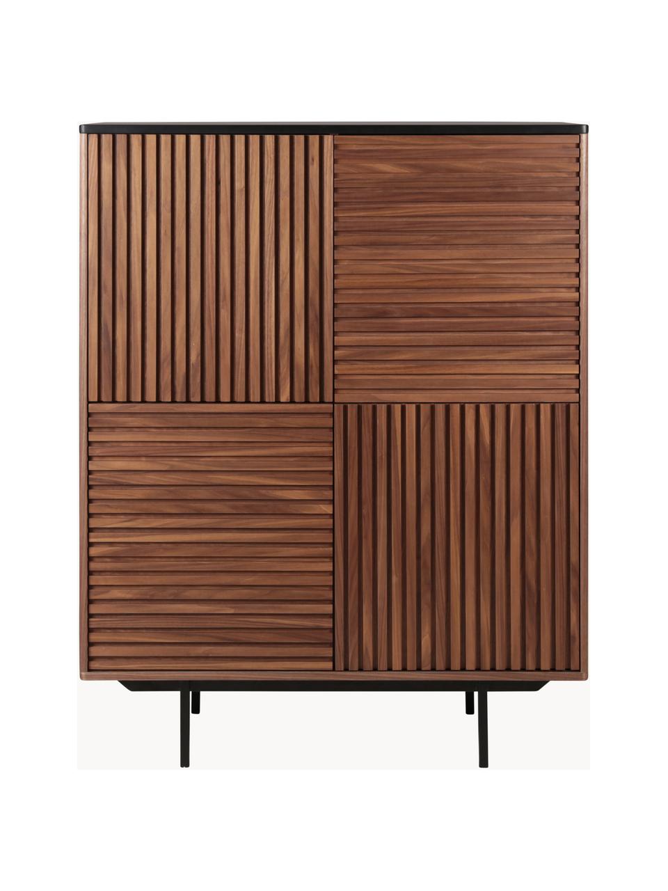 Credenza alta con decoro scanalato Nuance, Gambe: metallo rivestito, Legno, Larg. 100 x Alt. 140 cm